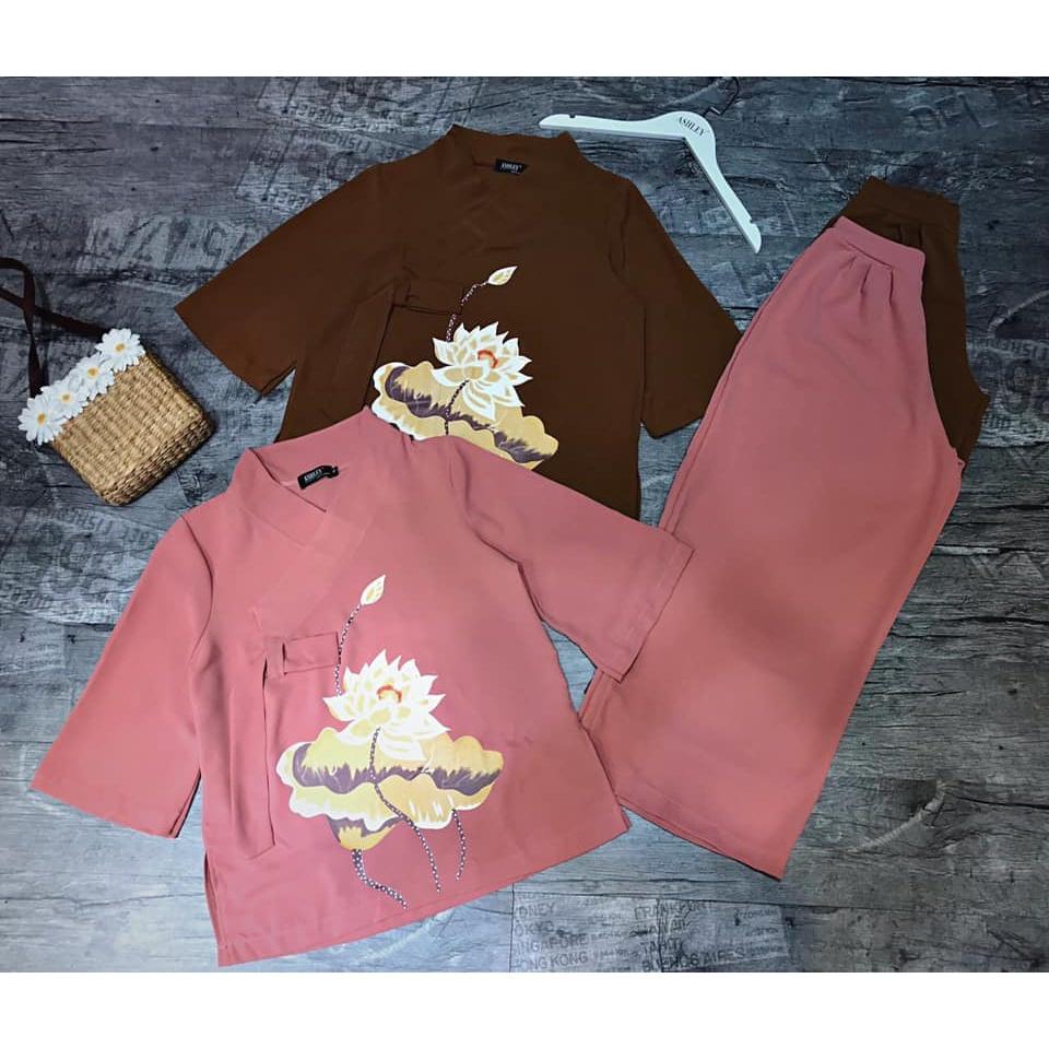 ĐỒ LAM ĐI CHÙA Thêu Sen Tim Nơ