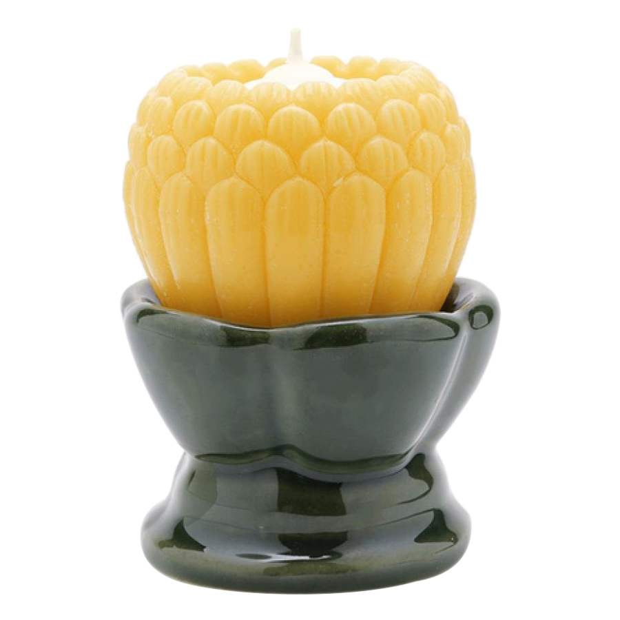 Nến Hoa Sen Nhật Đế Gốm Quang Minh Candle Ftramart NQM9912 (9 x 9 x 12 cm) - Vàng