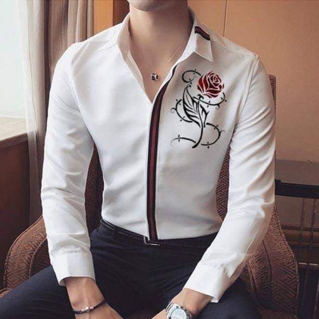 Áo sơ mi nam họa tiết hoa hồng TN