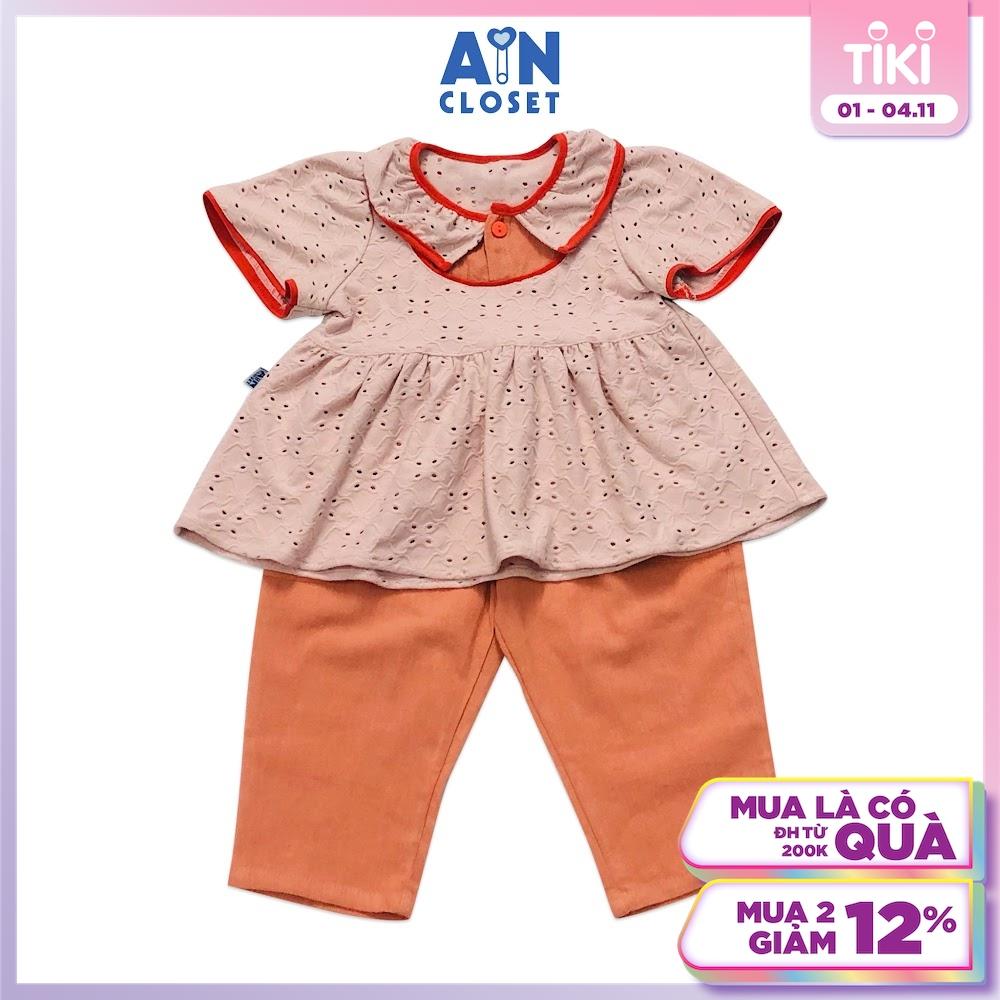 Bộ quần dài áo tay ngắn Cam đào thun cotton thêu - AICDBGAEUPEA - AIN Closet