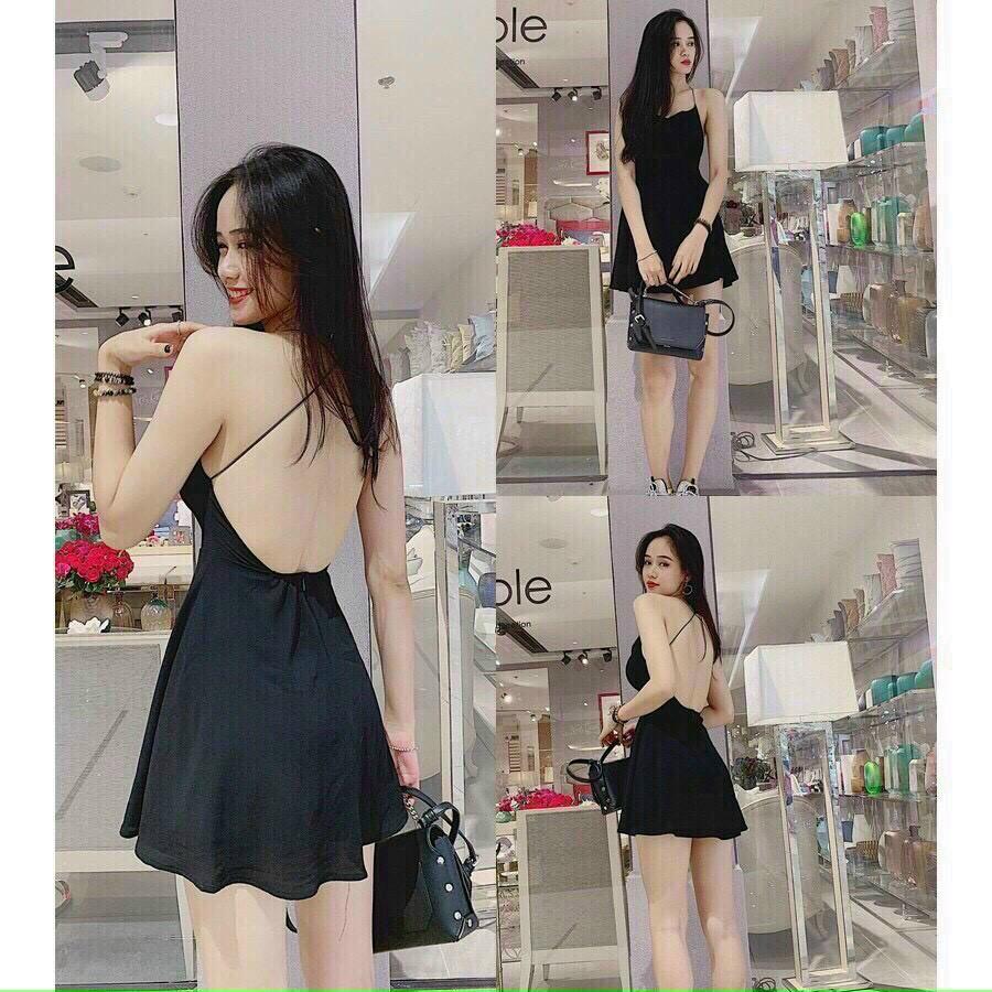 ĐẦM NỮ NGẮN XÒE ĐAN DÂY TRỐNG LƯNG QUYẾN RŨ