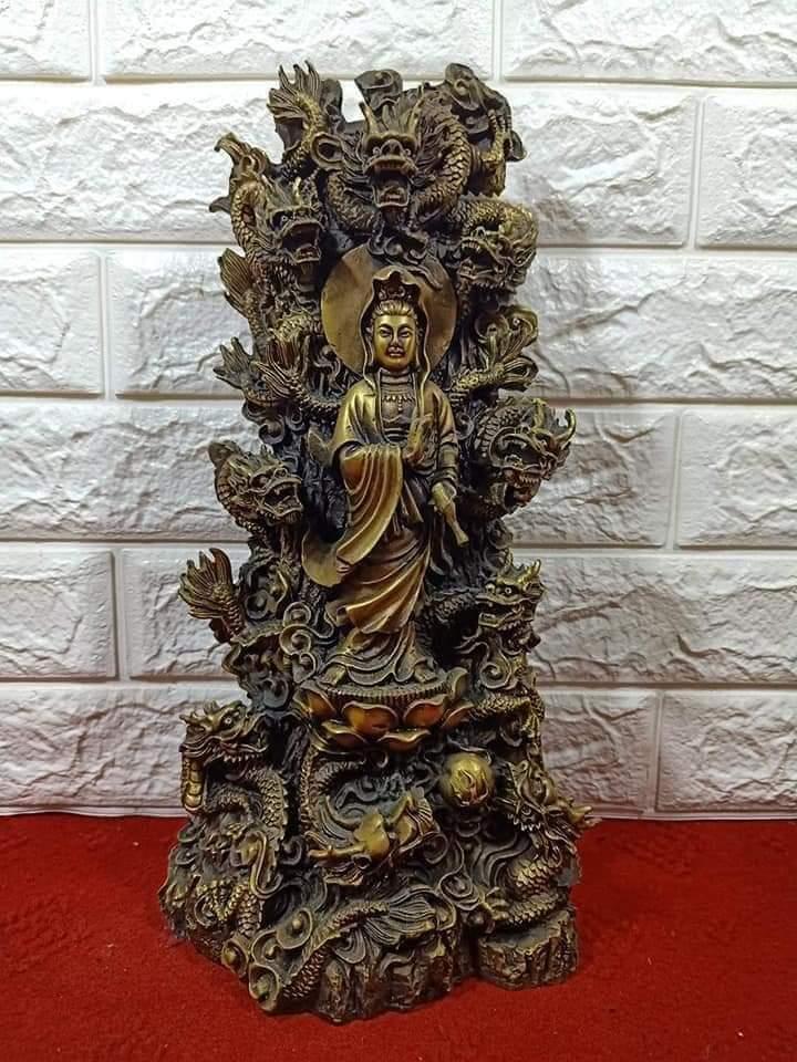 Tượng Phật Quan Thế Âm tựa Rồng Cửu Long linh vật Phương Đông trạm trổ cầu kì tinh tế cao 40cm nặng 3,2kg