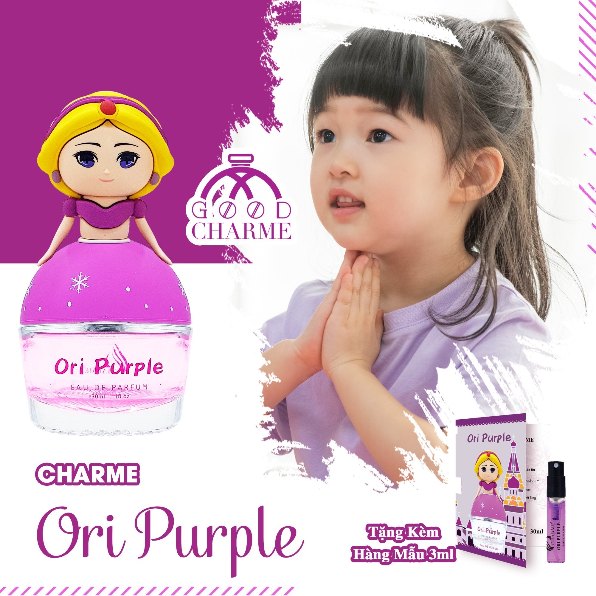 Nước hoa Trẻ em CHARME ORI PURPLE Hương Thơm Trái Cây Nhàng Thu Hút An Toàn Dễ Chịu Cho Trẻ Em 30ml