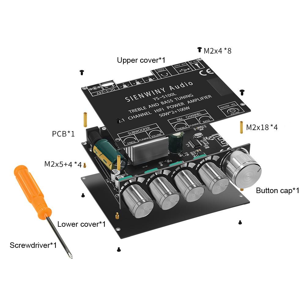 Portable BT Power Amplifier Module Multifunctional 2.1 Channel Power Amp Board Stereo Subwoofer Amplifier Board
