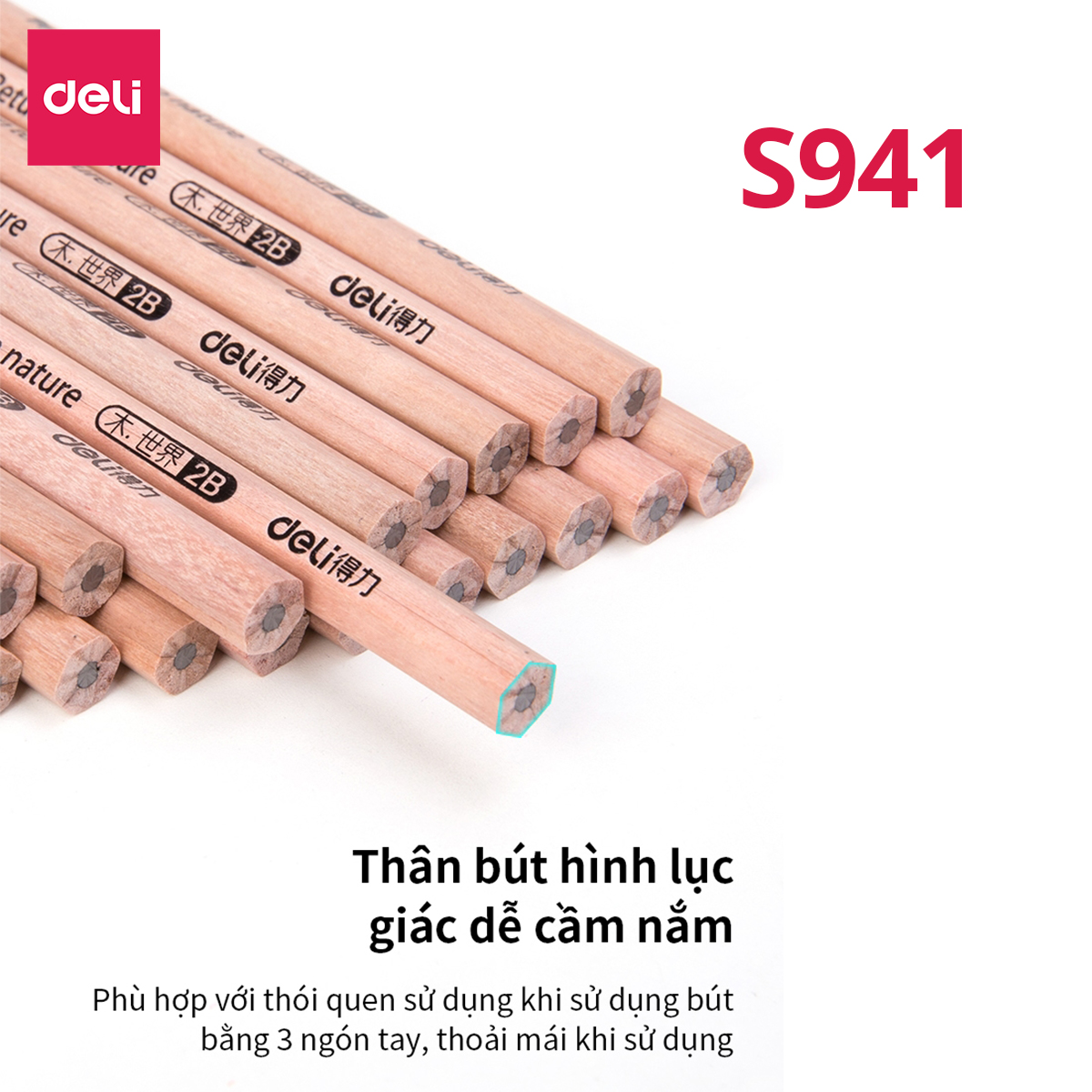  Bút chì lục giác/tam giác Deli - loại HB/2B - 30 chiếc/hộp - S941 / S943