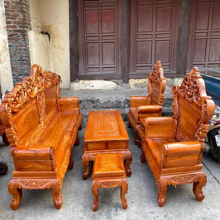 Bộ bàn ghế hoàng gia Louis vách trơn gỗ gõ đỏ 6 món ( Anh Văn - Thuận Thành,Bắc Ninh )