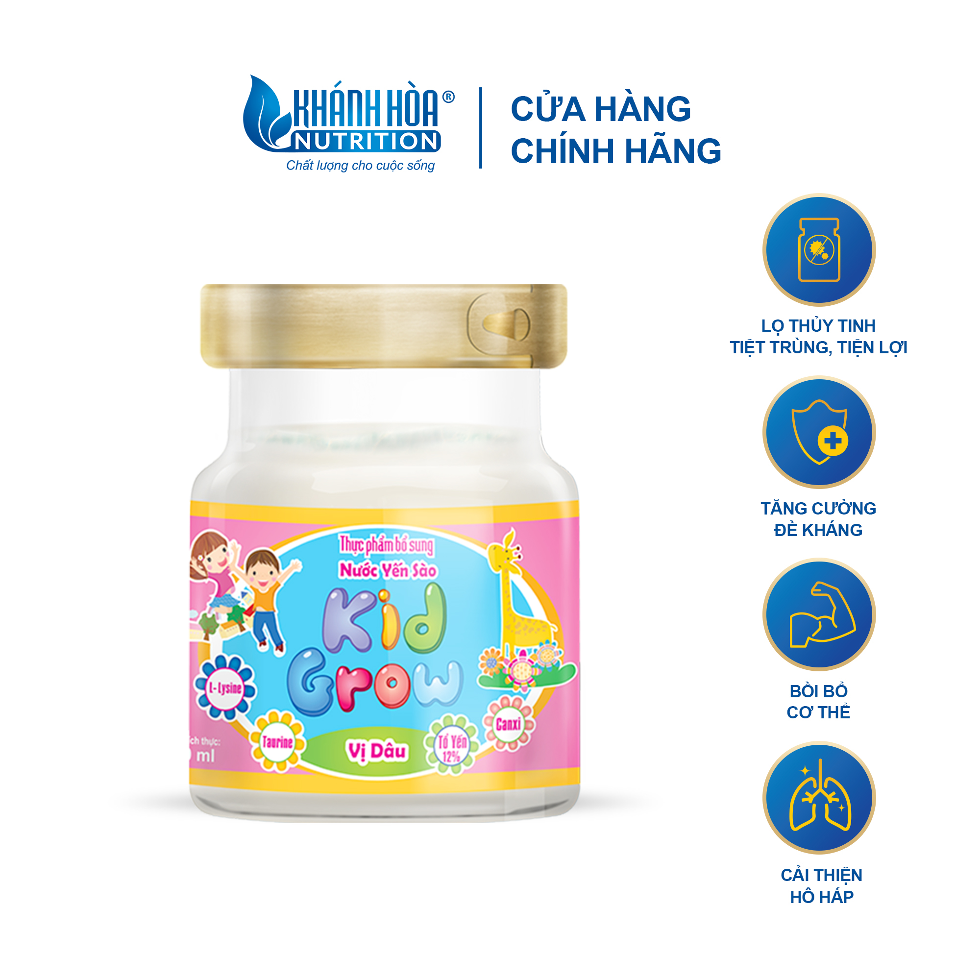 Nước Yến Sào 12% KidGrow Vị Dâu - Khánh Hòa Nutrition - Lọ 70 ML
