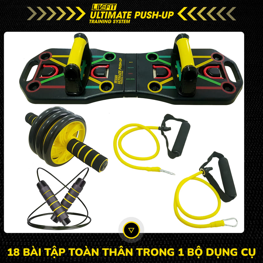 Bộ dụng cụ hít đất và tập luyện thể thao chuyên nghiệp LiveFit 18 trong 1