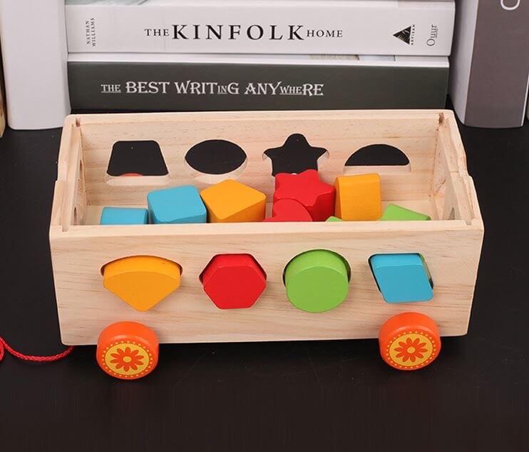 Đồ Chơi gỗ Xe Kéo Thả Hình Và Số Giúp Bé Học Hình Khối Màu Sắc Và Số Đếm
