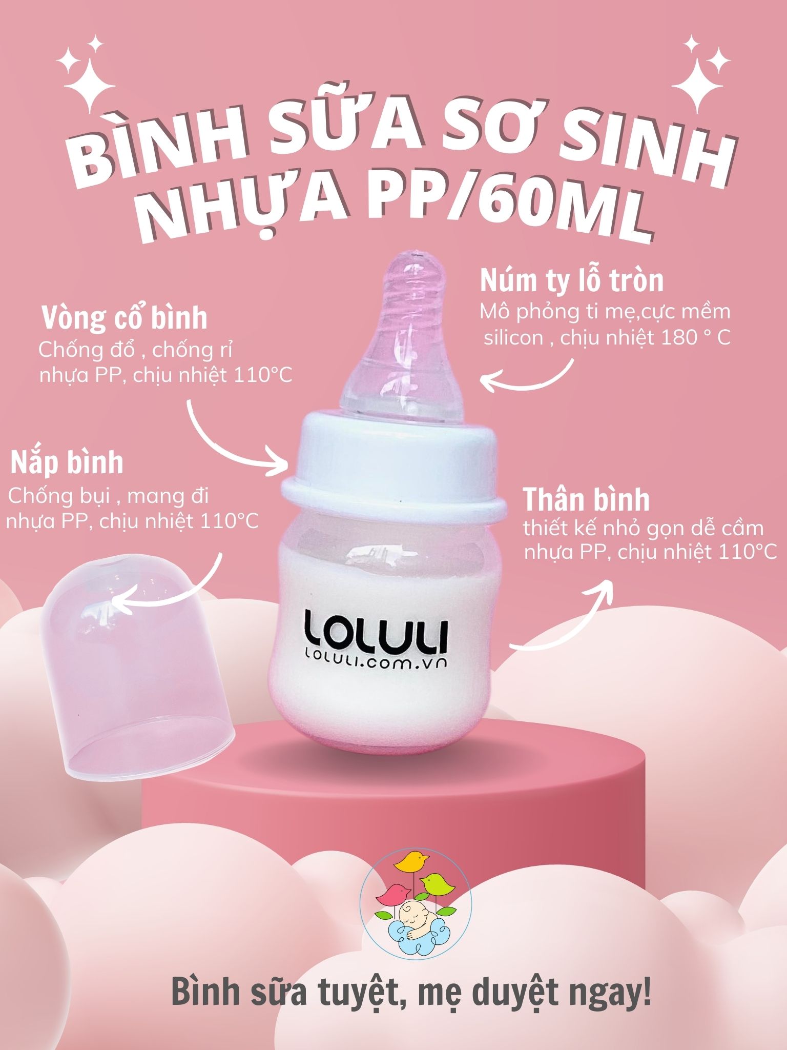 Bình sữa Loluli nhựa PP 60ml