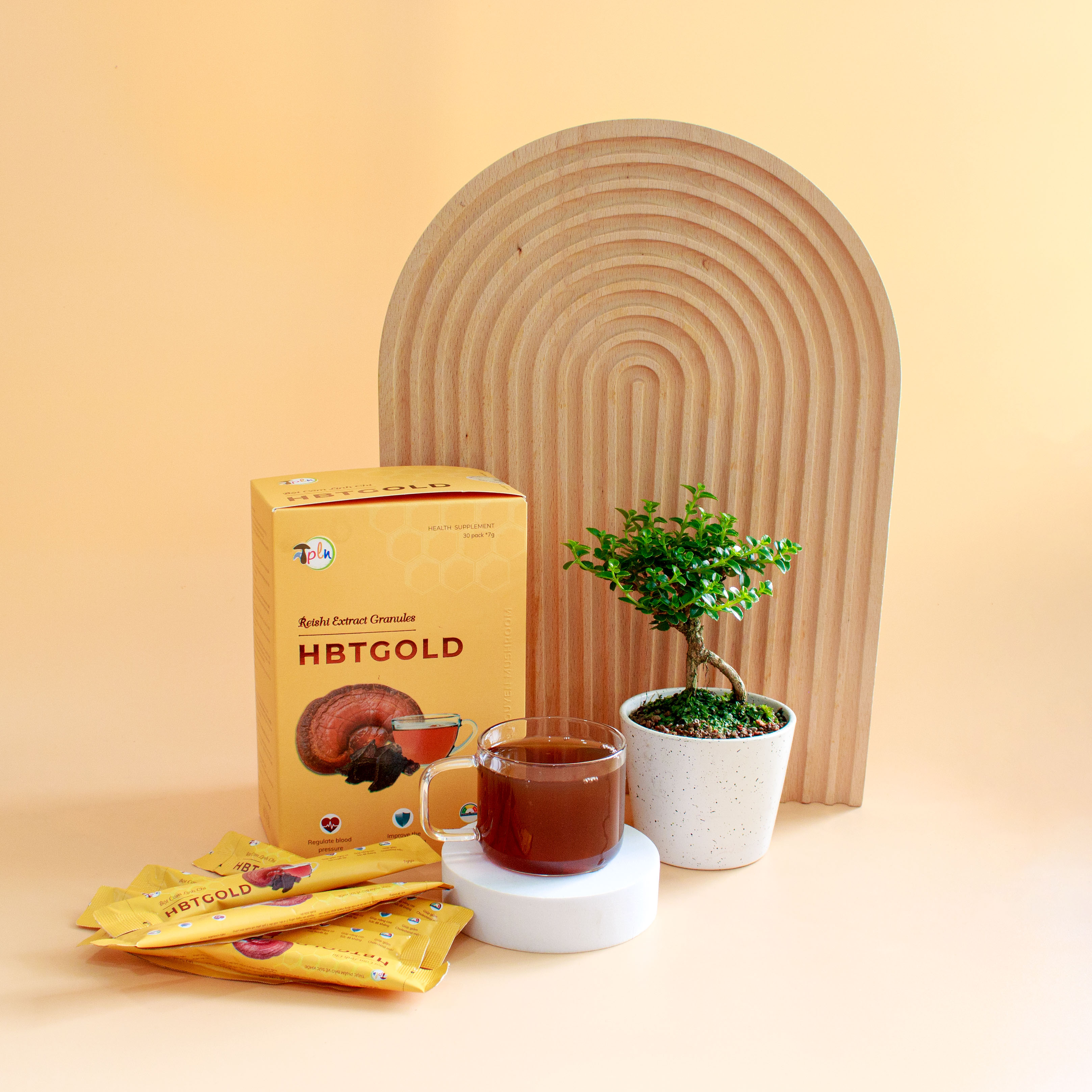Bột Cốm Linh Chi HBTGOLD - Hộp 30 gói - Giúp giảm stress, ngủ ngon, nâng cao sức đề kháng, giúp giảm Cholesterol máu...