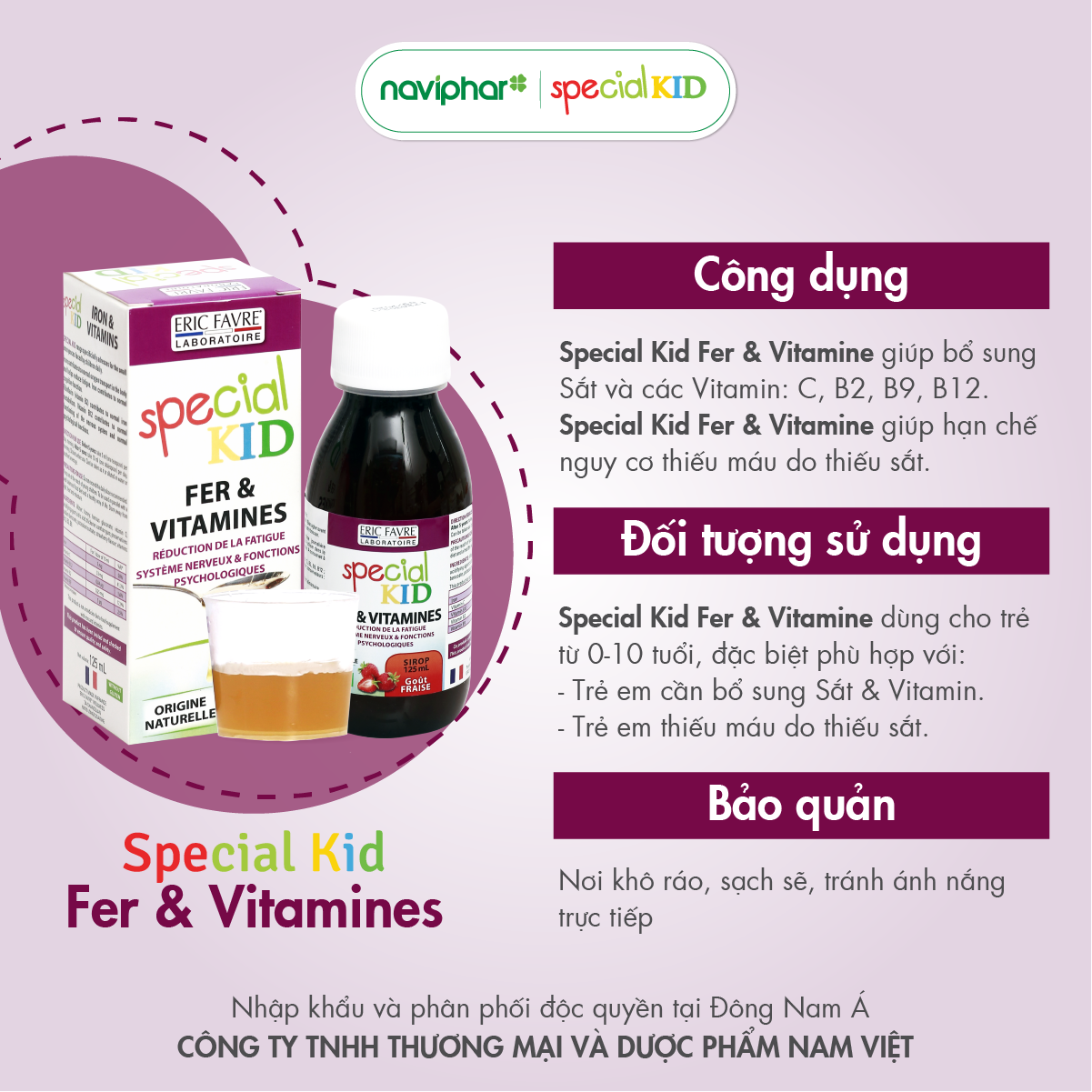 SPECIAL KID FER & VITAMINES - Siro Bổ sung sắt và các vitamin C, B2, B9, B12 - Giúp giảm thiếu máu do thiếu sắt - Nhập khẩu Pháp (125ml)