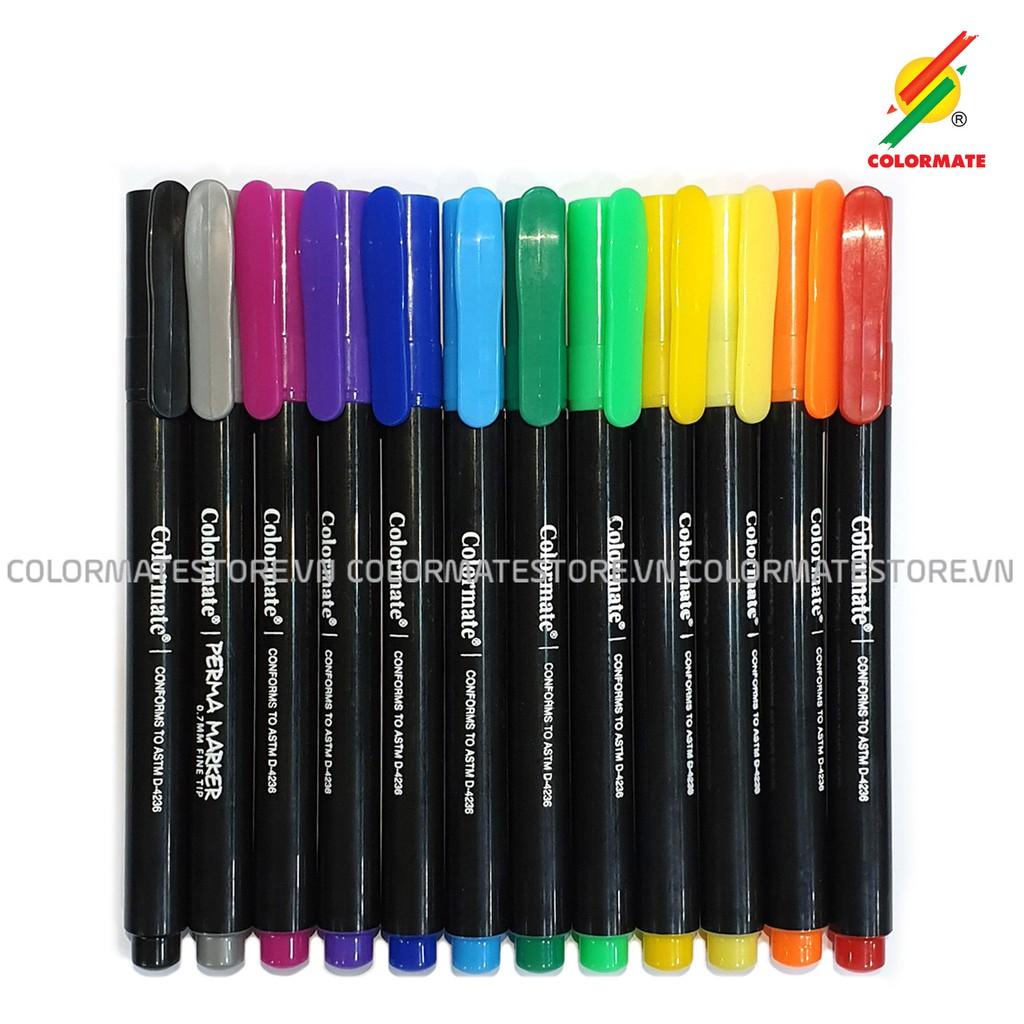 Bút lông màu Perma Marker, bút lông kim bộ 12 màu - COLORMATE