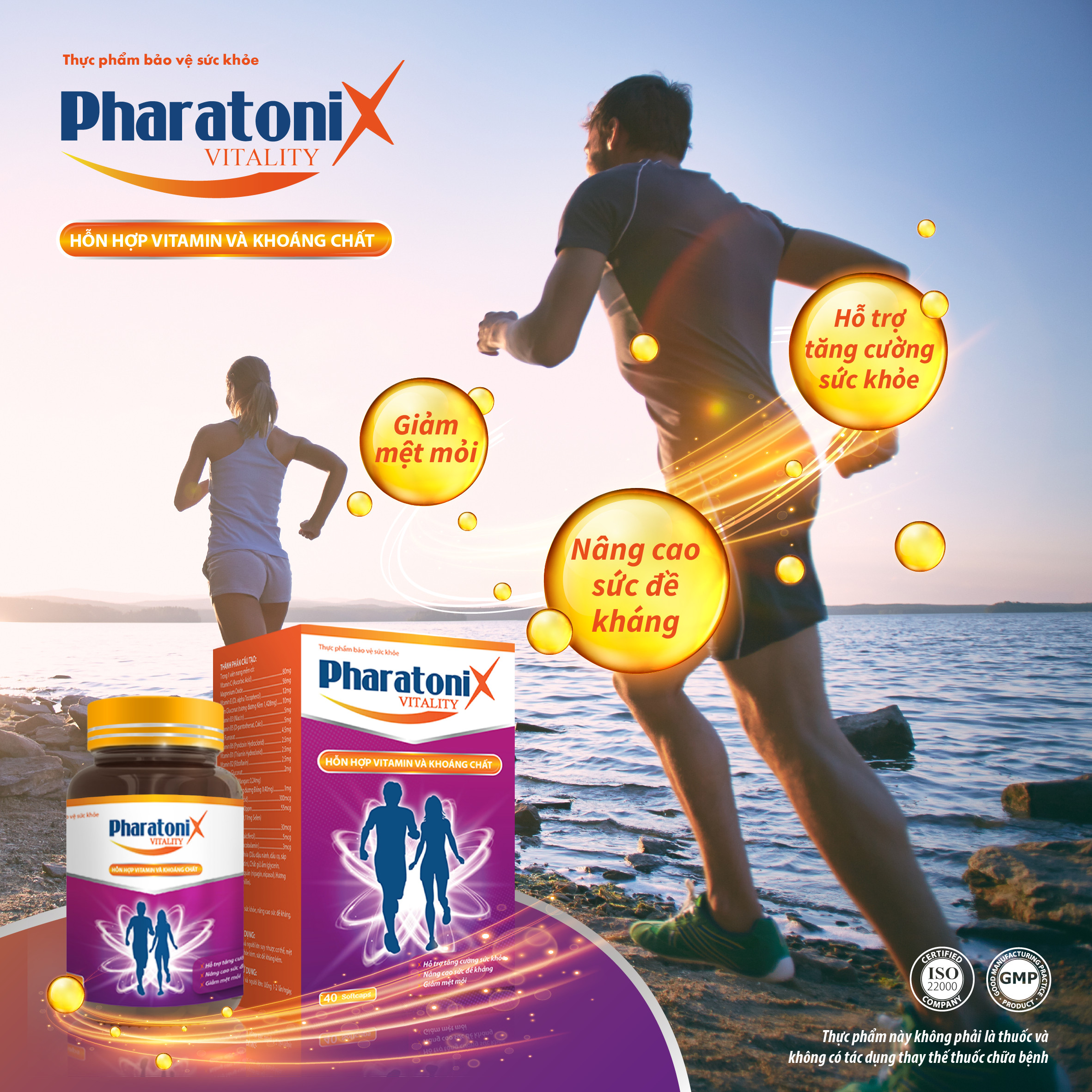 VIÊN TĂNG LỰC và BỒI BỔ SỨC KHỎE, NÂNG CAO ĐỀ KHÁNG PHARATONIX VITALITY - Chứa hỗn hợp Vitamin và khoáng chất