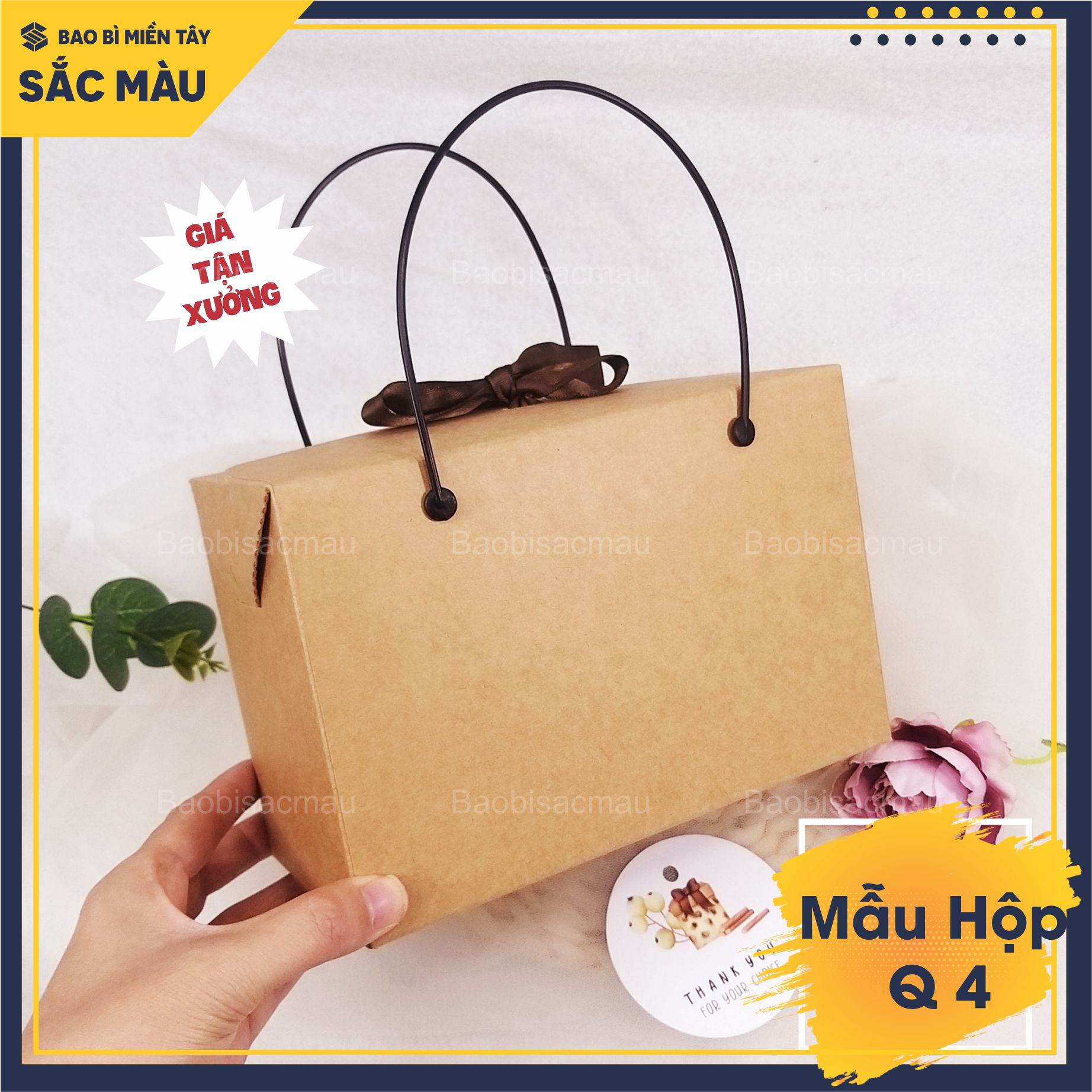 5 Hộp giấy kraft quai nhựa ,cửa kiếng ( Q4) đựng bánh kẹo, trái cây, thực phẩm, quà tặng...