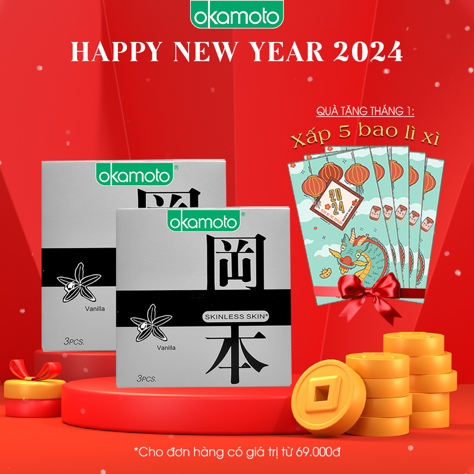 Combo 2 hộp Bao Cao Su Okamoto Skinless Skin Vanilla Hương Vani Hộp 3 Cái