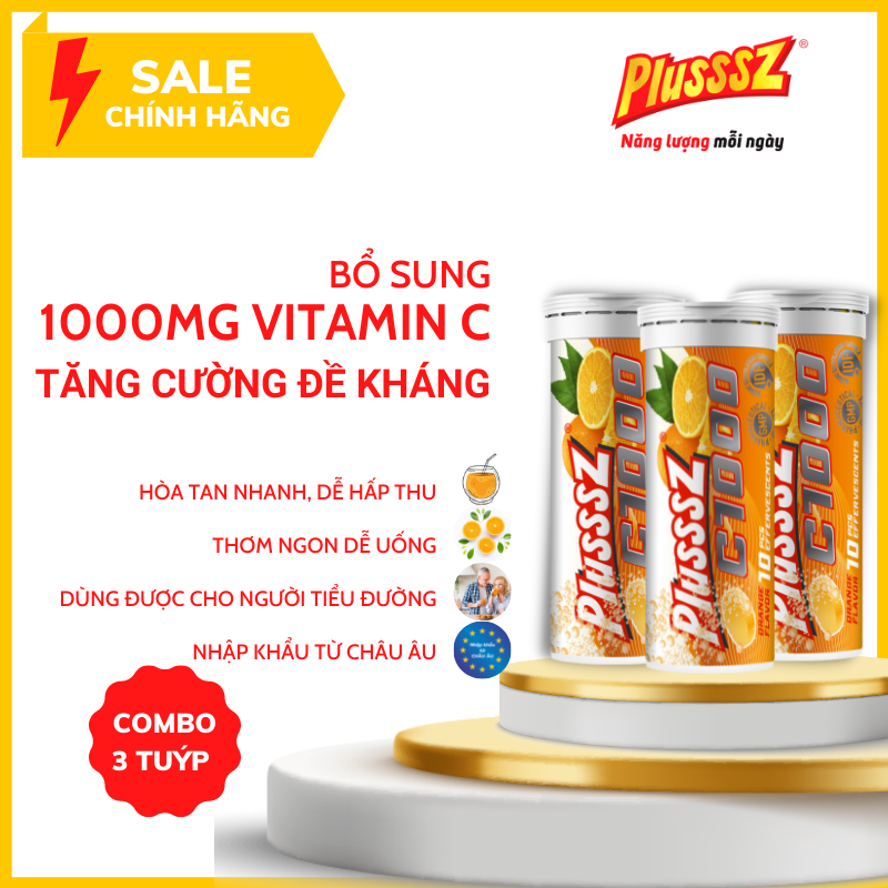 Viên sủi Plusssz C1000 bổ sung 1000mg vitamin C hỗ trợ tăng cường sức đề kháng, vững vàng sức khỏe
