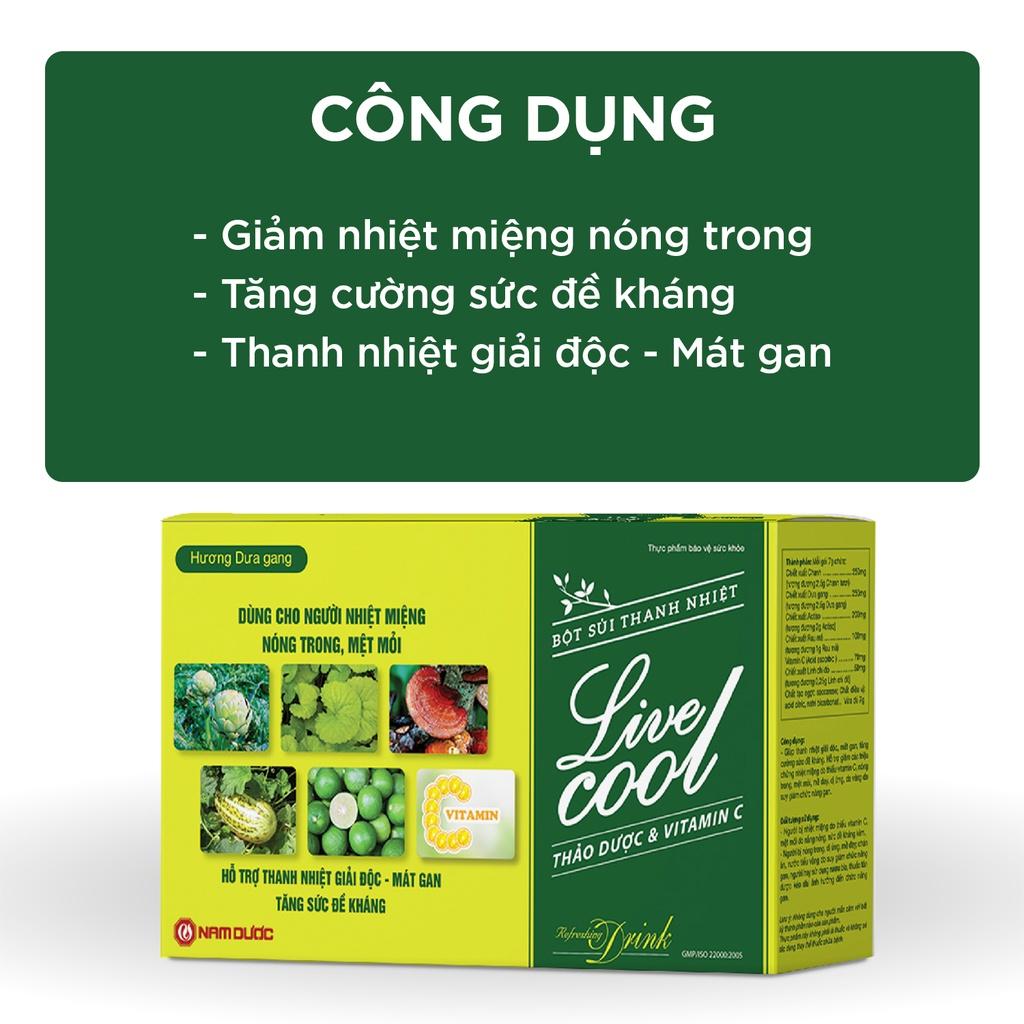 Bột sủi thanh nhiệt Livecool Nam Dược hương dưa gang hỗ trợ giảm nhiệt miệng nóng trong, mát gan, tăng đề kháng