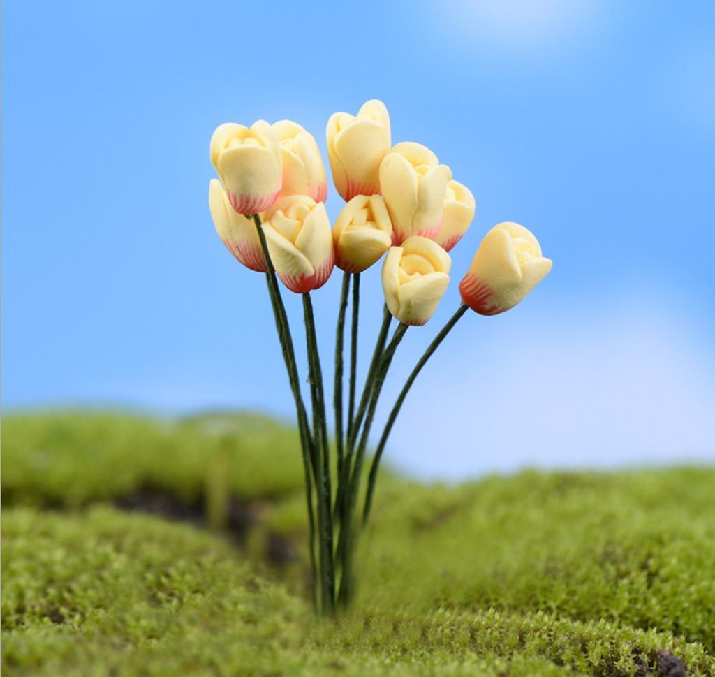Resin Tulips Flower  Landscape Ornament Garden Decor Miniature
