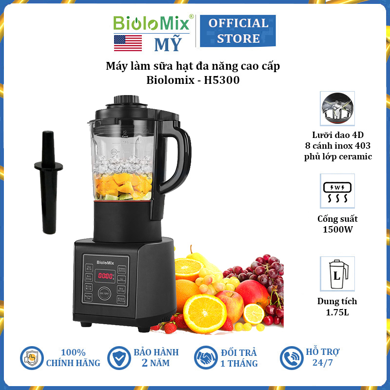 Máy xay và làm sữa hạt đa năng thương hiệu cao cấp Biolomix H5300 - Công suất 1500W - HÀNG NHẬP KHẨU