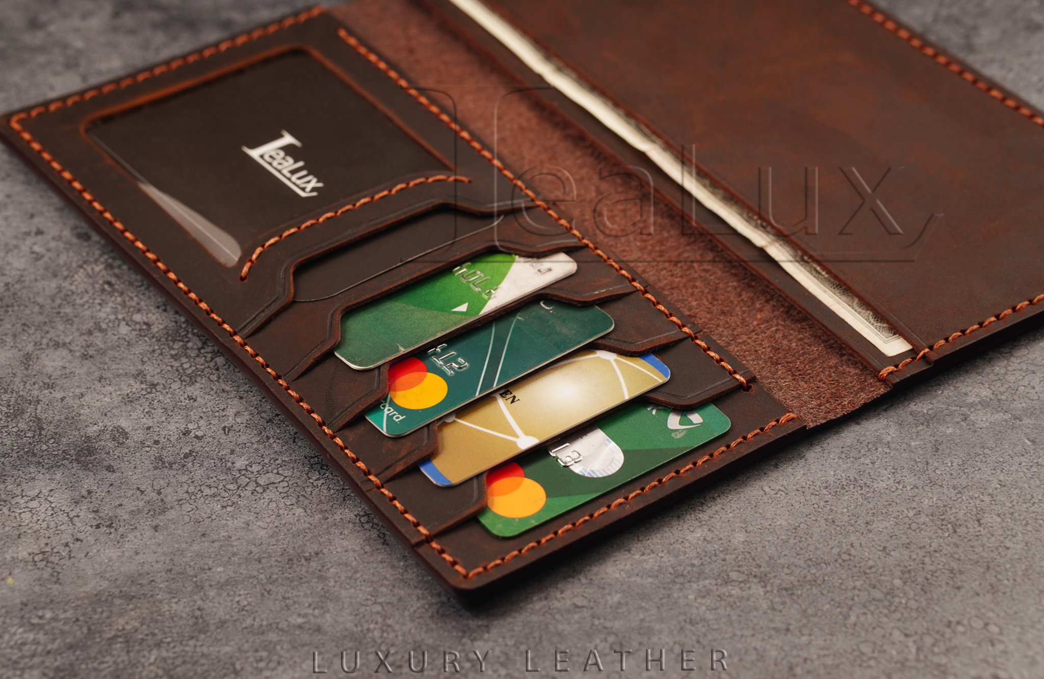 Ví Dài Mini Da Sáp Handmade Lealux Mini Long Wallet