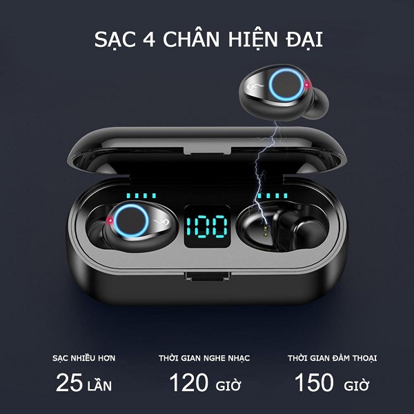 Tai Nghe Bluetooth Không Dây Nhét Tai Lanith 5.0 TWS F9 - Tặng dây cáp sạc 3 đầu - Hàng Nhập Khẩu - TAI000F9B.CAP001