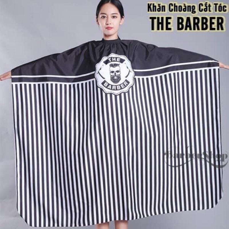 Áo Choàng Cắt Tóc Barber Khổ 160x140cm, Khăn Choàng Cắt Tóc Barber Hình Đầu Người Sọc Đen.(Ảnh thật