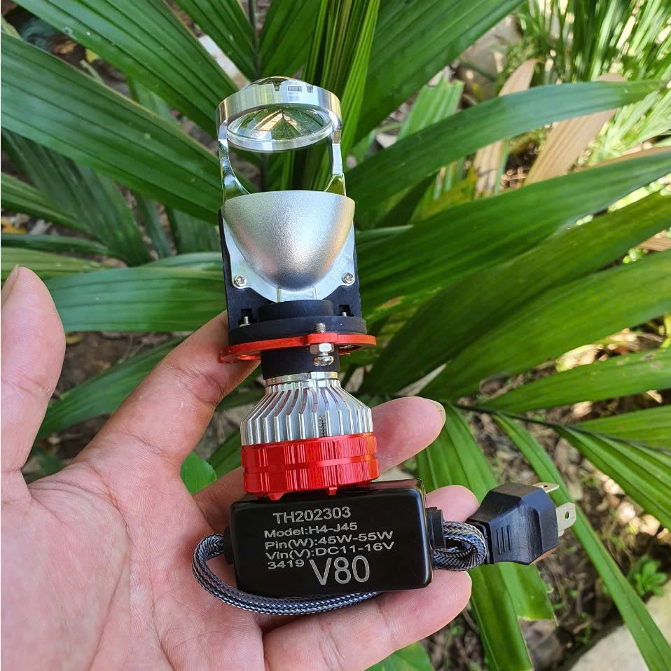 Đèn Bi Cầu LED V80 H4-J45 Cho ÔTô,Xe Máy – Cắt Sáng Chuẩn, Không Chói, Có Trợ Pha LASZE