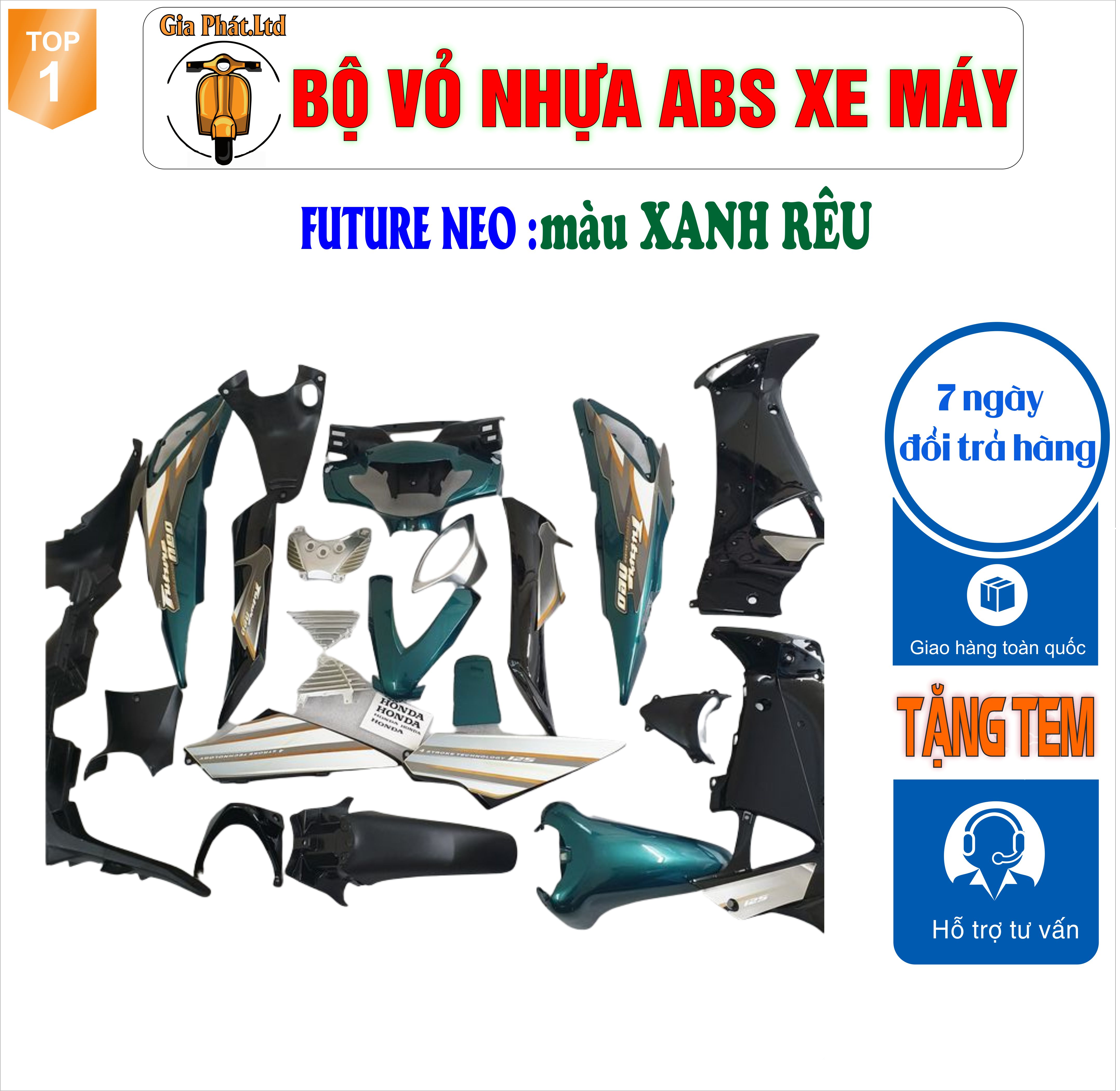 [TẶNG TEM] Bộ nhựa dàn áo màu XANH RÊU gắn xe FUTURE NEO, nhựa ABS nguyên sinh cao cấp-TKB-2021 (2530)