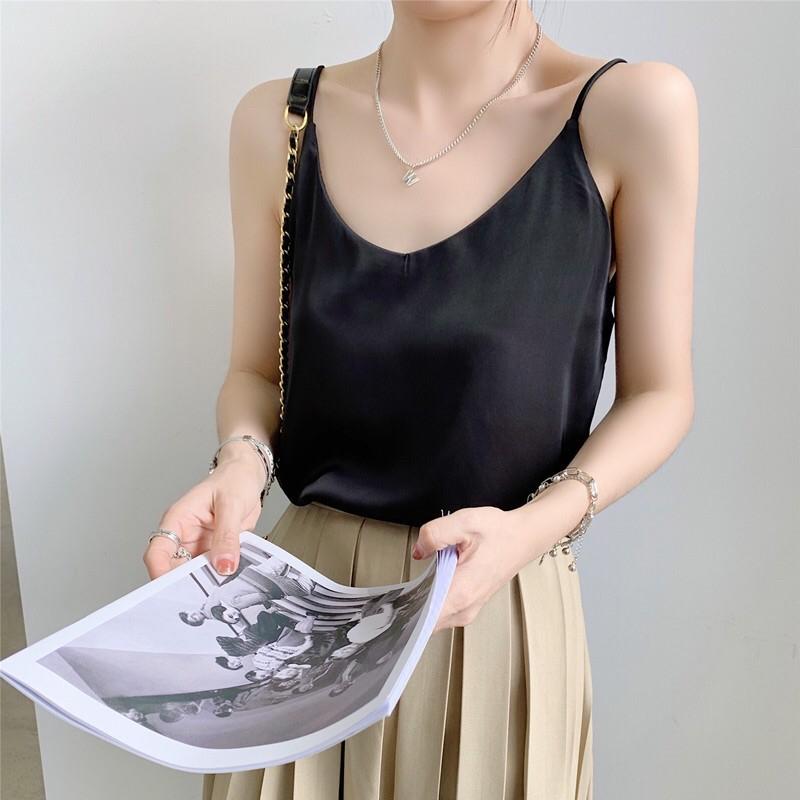 Áo hai dây cổ V cơ bản phối áo Vest siêu xinh - Freesize &lt;55kg