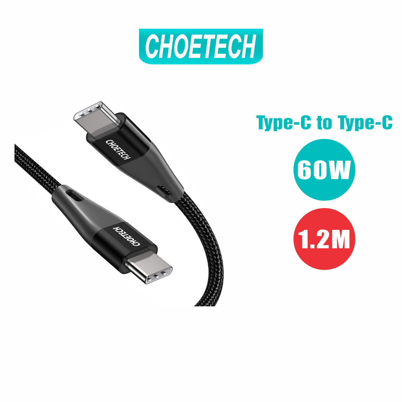 Dây Cáp Sạc Nhanh USB Type C To Type C 60W Dài 1.2M Hỗ Trợ Sạc Nhanh iPhone 15 CHOETECH XCC-1003 - Hàng Chính Hãng