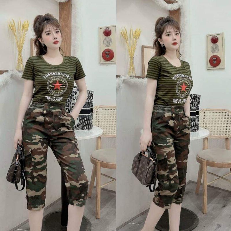Bộ đồ lính lửng áo thun quần kaki