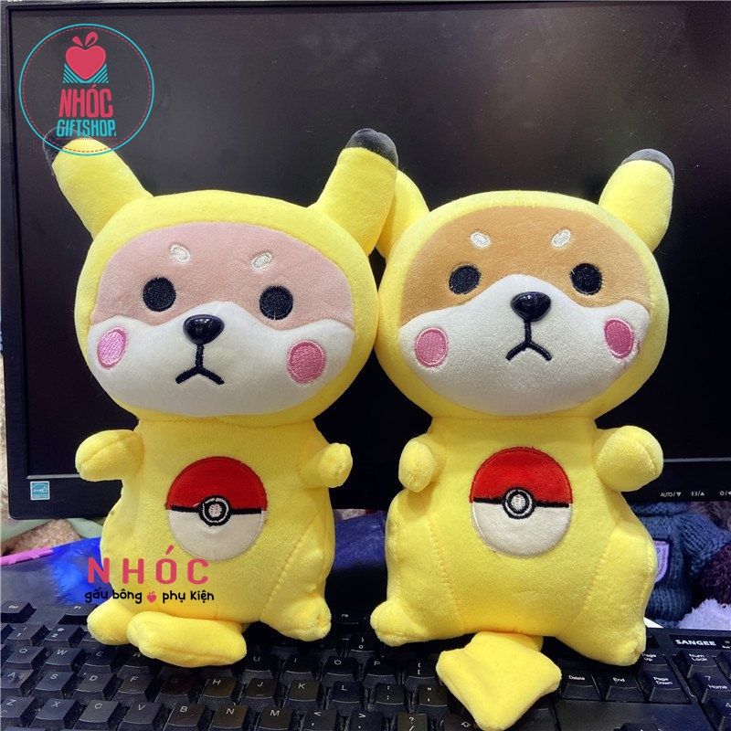 Gấu Bông Hoạt Hình Chó Shiba Áo Pikachu Lông Mịn Bông Mềm Hàng Cao Cấp Đồ Chơi Cho Bé An Toàn Dễ Thương Size Vừa Tay Nhi