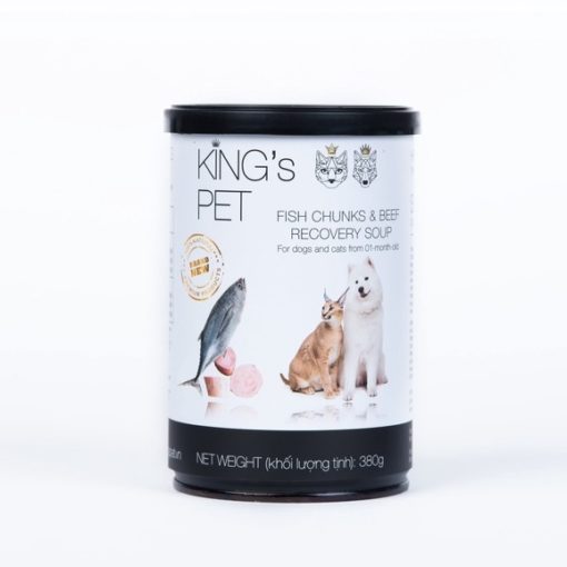 PATE CHÓ MÈO VỊ SÚP CÁ SỐT BÒ KING'S PET LON 380GR