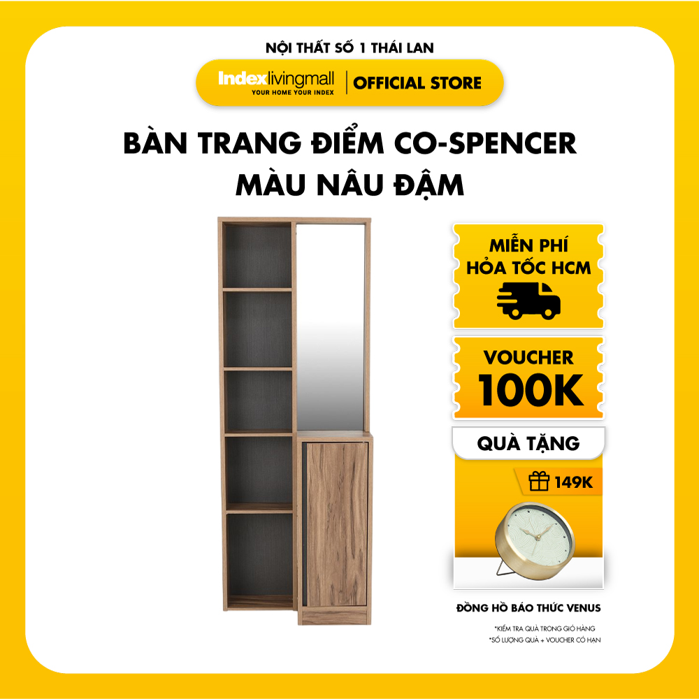 Bàn trang điểm đa năng CO-SPENCER gỗ công nghiệp nâu tự nhiên, kết hợp tủ và kệ 5 tầng | Index Living Mall - Phân phối độc quyền tại Việt Nam | Nhập khẩu Thái Lan