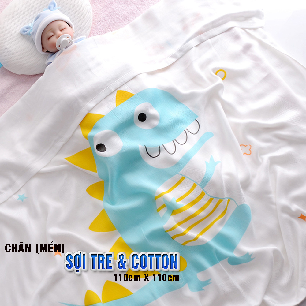 Hình ảnh Chăn (mền) đũi cho bé từ sơ sinh đến tiểu học chất liệu sợi tre thiên nhiên và sợi Cotton, loại siêu mềm mịn, KT: 110x110cm, Bamboo Home - hàng chính hãng BBH09