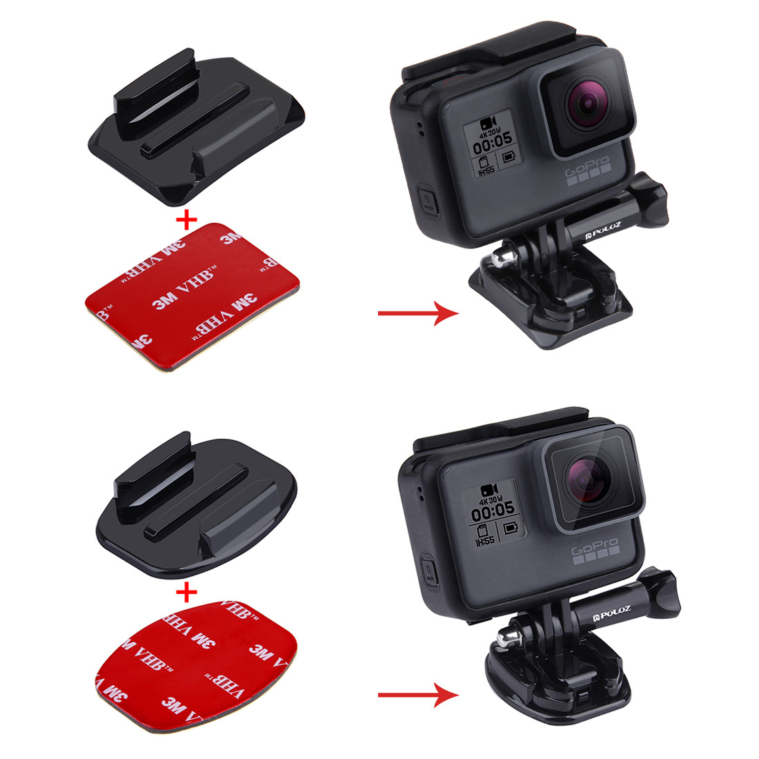 Bộ Mount cong và thẳng cho GoPro SJCAM Puluz - Hàng chính hãng