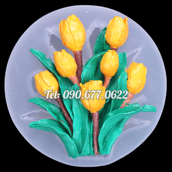 Khuôn silicone làm rau câu chùm 7 hoa Tulip kèm lá loại 11 cm - Mã số 1704
