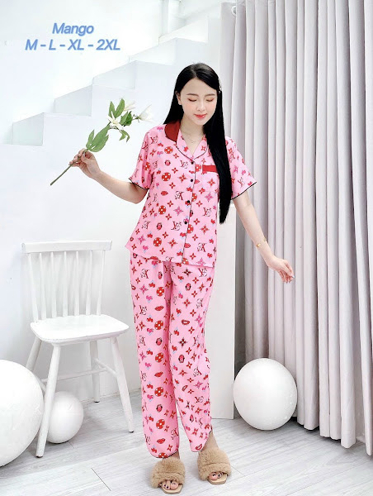 Bộ pịjama lụa mango tô châu mềm mại thoáng mát , phom dáng chuẩn đẹp 60-65kg