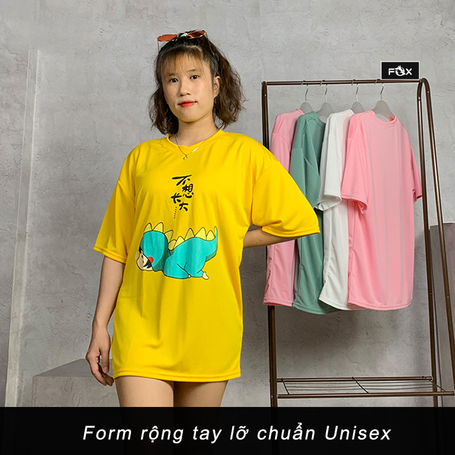 Áo thun tay lỡ Unisex nam nữ phong cách ulzzang in hình khủng long lười biến