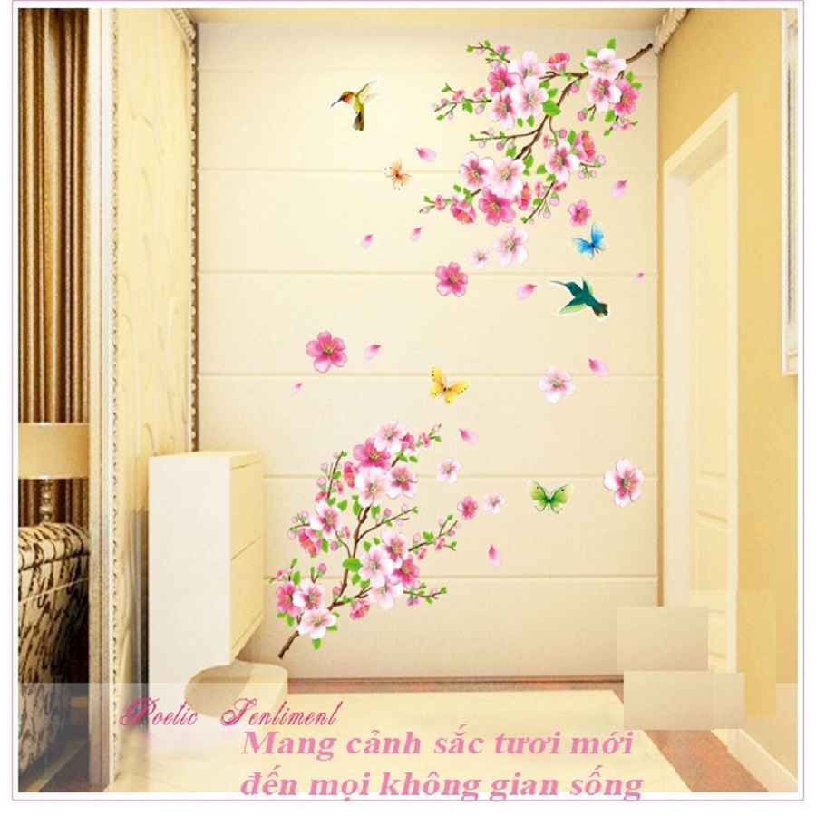 Decal dán tường phong cảnh hoa anh đào căng tràn sức sống