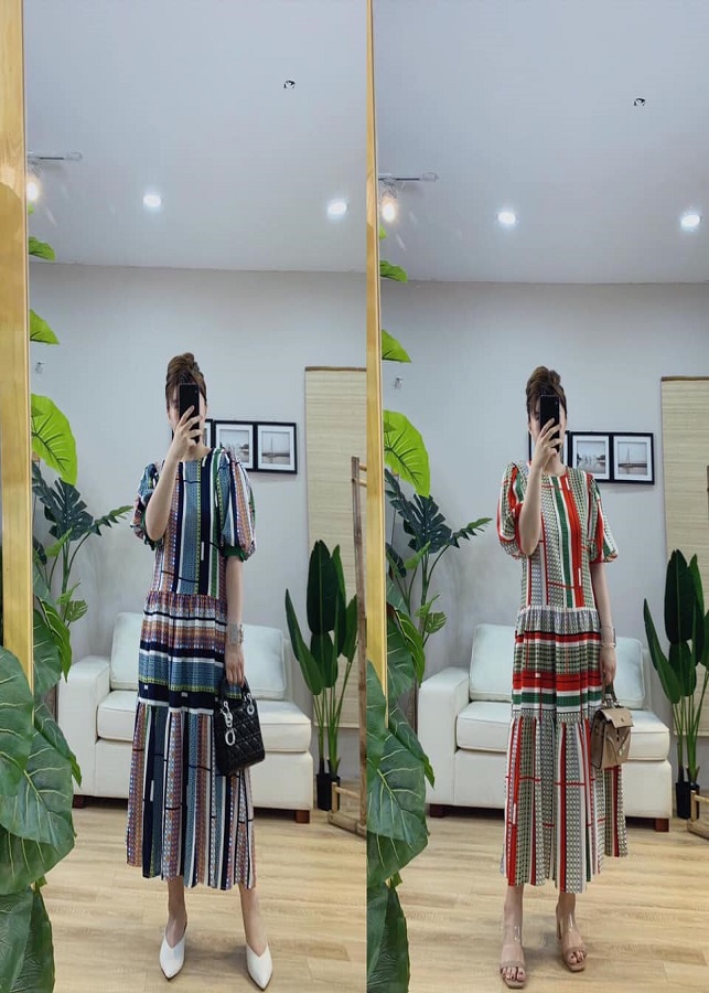 Đầm suông tay phồng