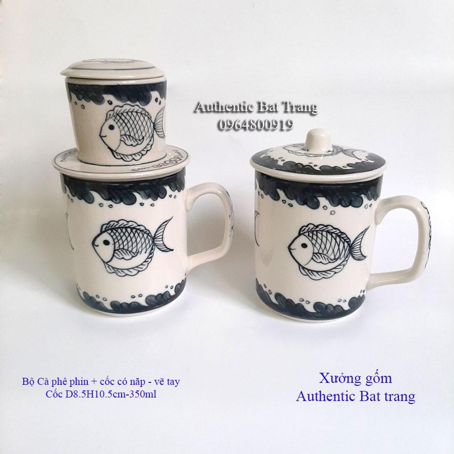 BỘ CỐC SỨ PHA CÀ PHÊ PHIN, PHA TRÀ 3TRONG1 siêu tiện lợi, VẼ TAY bởi Xưởng gốm sứ Authentic Bát tràng