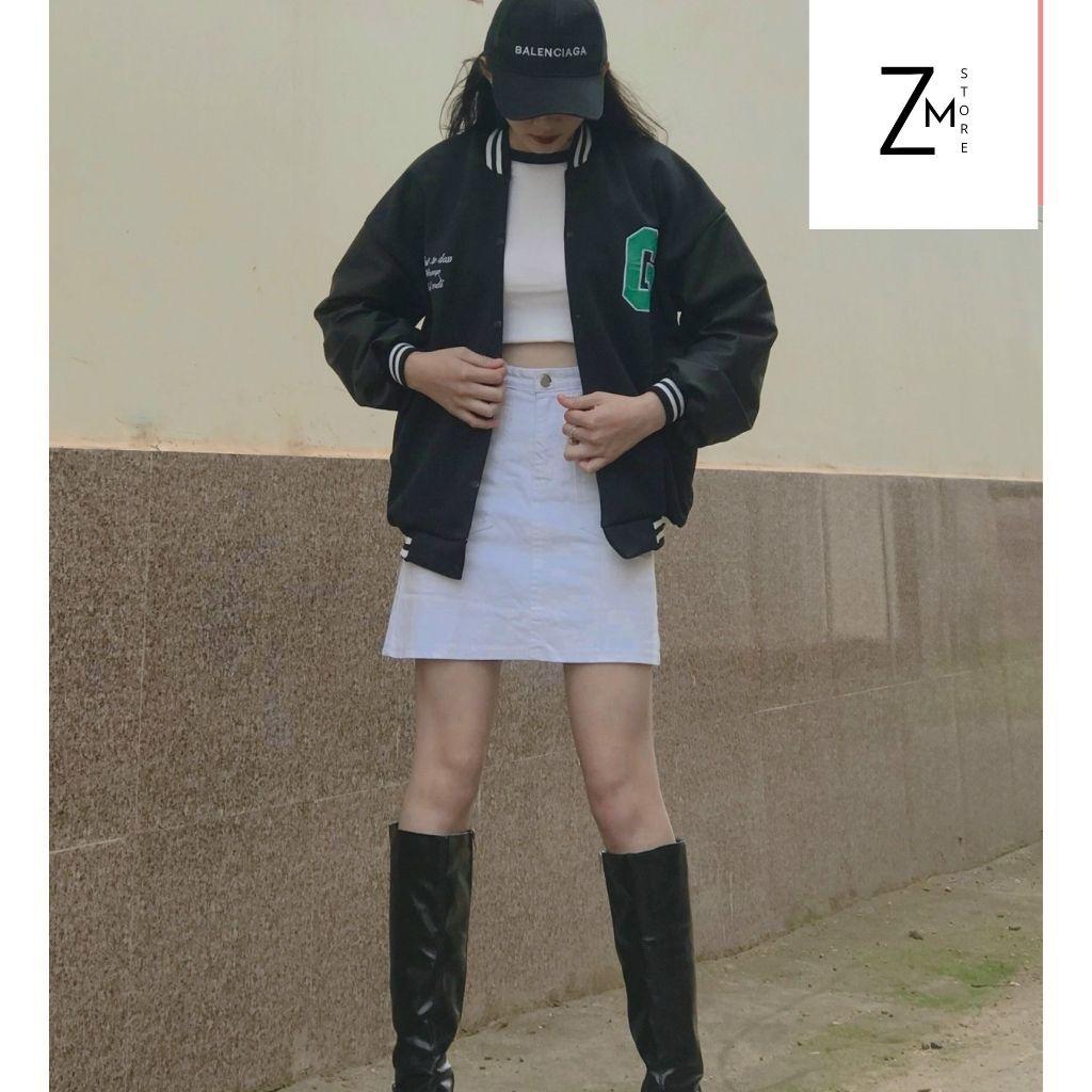 Áo Khoác Bomber Chữ G Xanh Phối Tay Da Unisex Phông Cách Trẻ Trung Năng Động Cá Tính ZMstore
