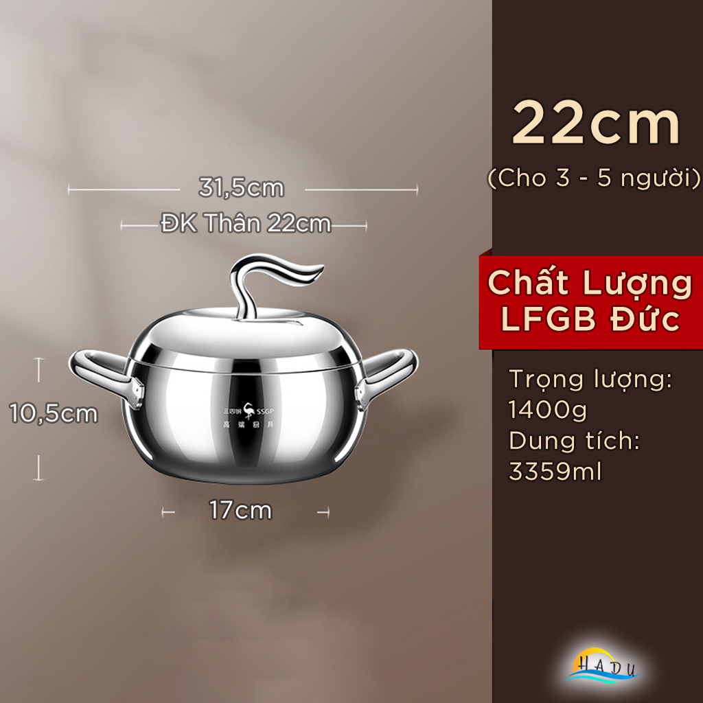 Nồi Inox 316 Bếp Từ Cao Cấp 20cm 22cm 24cm Hình Quả Táo Đạt Chất Lượng LFGB Đức SSGP