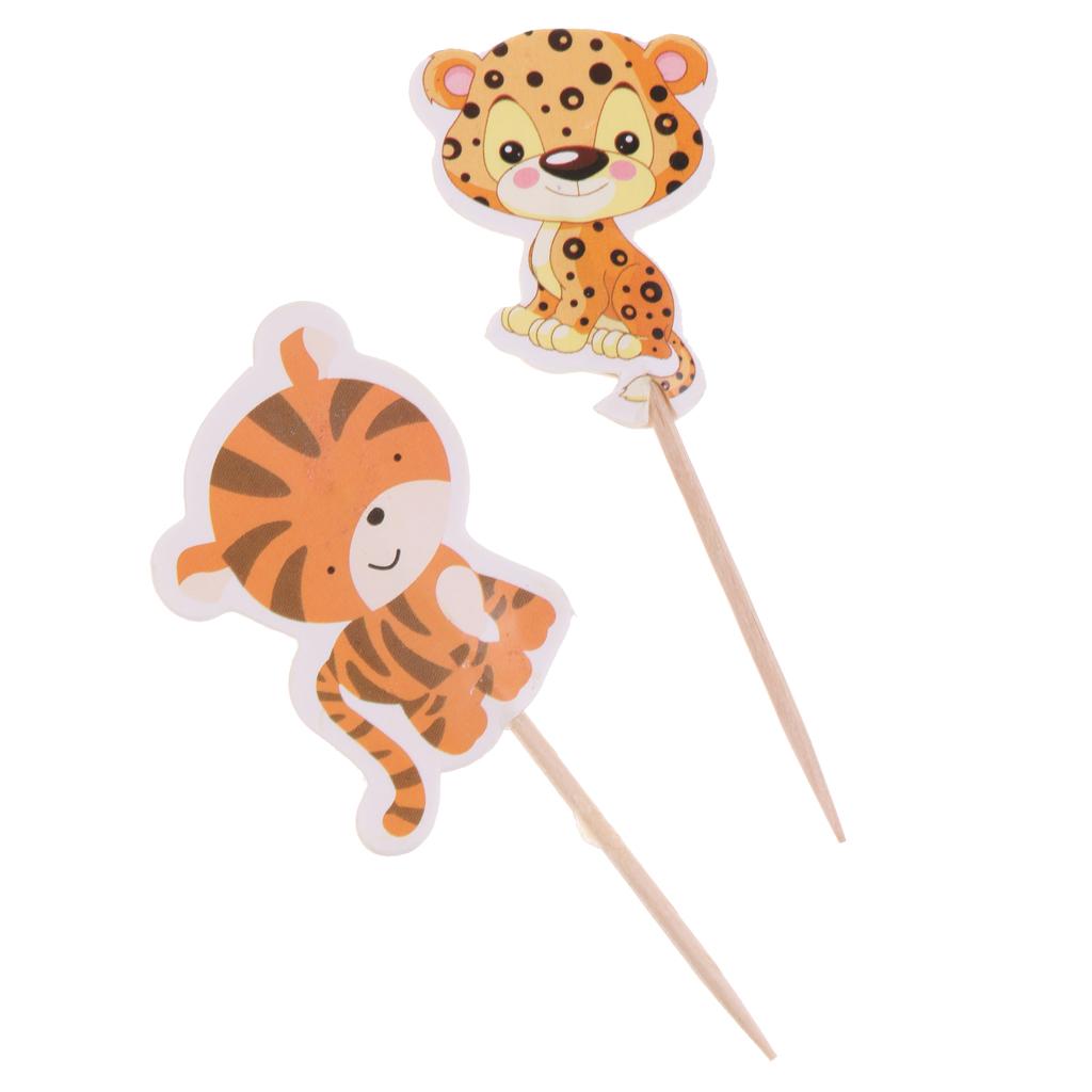 48x Wild Animal Cupcake Toppers Picks Baby Shower Kid Birthday Party Decor