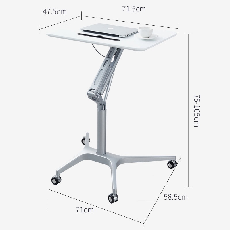 Bàn làm việc gấp gọn nâng hạ thông minh có bánh xe di động - Bàn làm việc đứng để laptop máy tính màu trắng 47cm x 71cm
