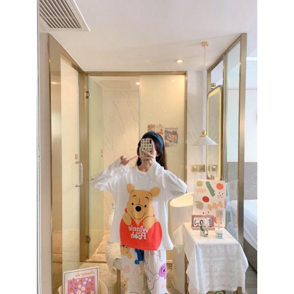 Đồ bộ nữ tay dài in hình họa tiết dễ thương,phù hợp mang mùa thu đông