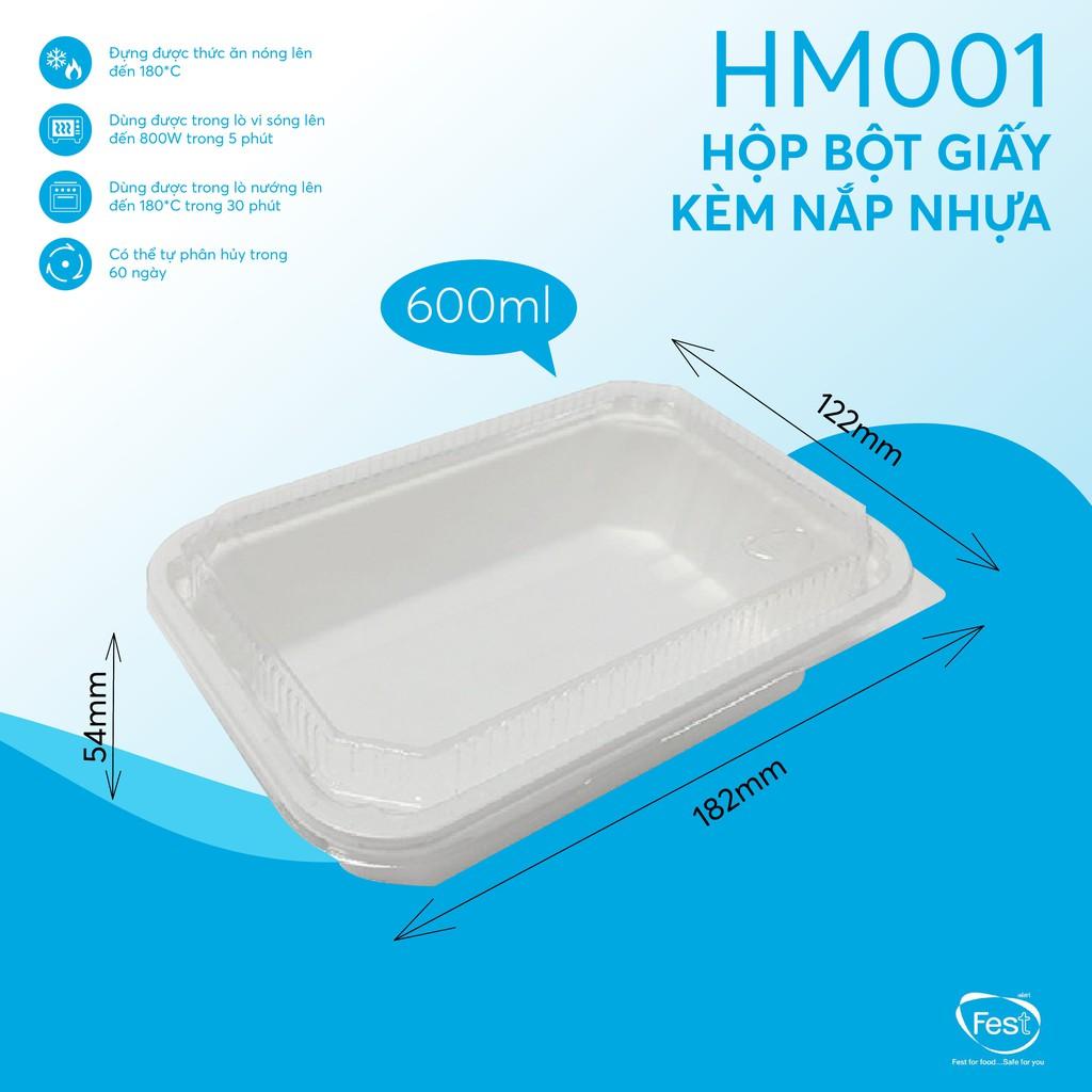 Combo hộp bột giấy dùng 1 lần nắp nhựa PET đựng salad, thức ăn các loại size 600ml