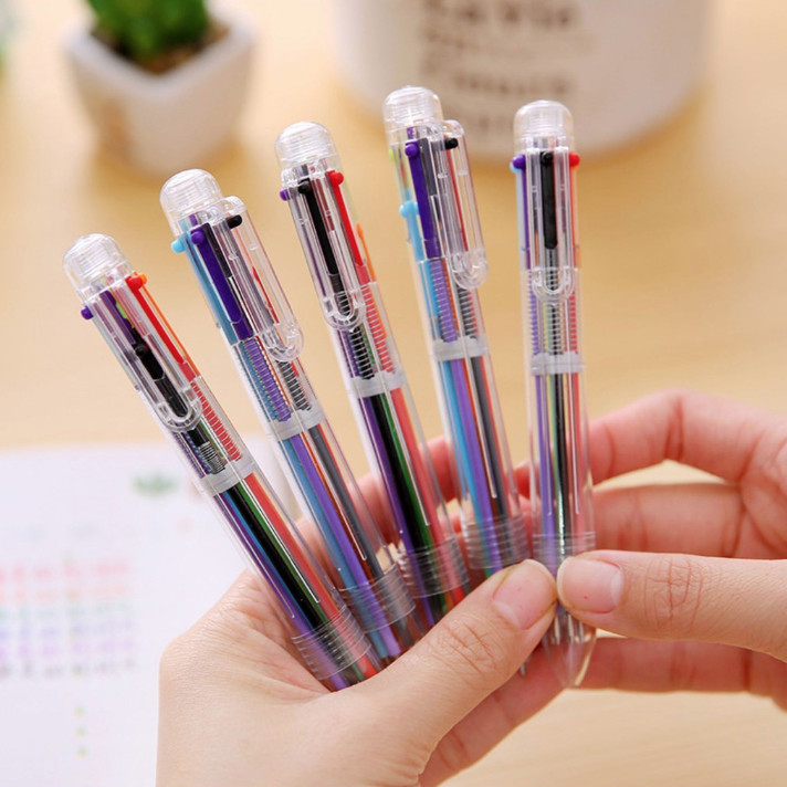 Bút Bi Viết Học Sinh SM06 - Bút Bi Ghi Chú 6 Màu Mực Trong Suốt Độc Đáo